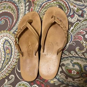 Rainbow braided flip flops